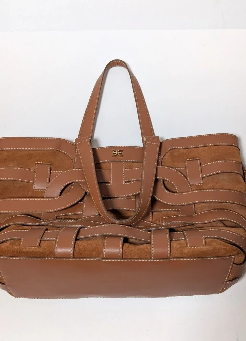Sam Edelman Bay Large Leather Suede Shopper Woven Large Tote